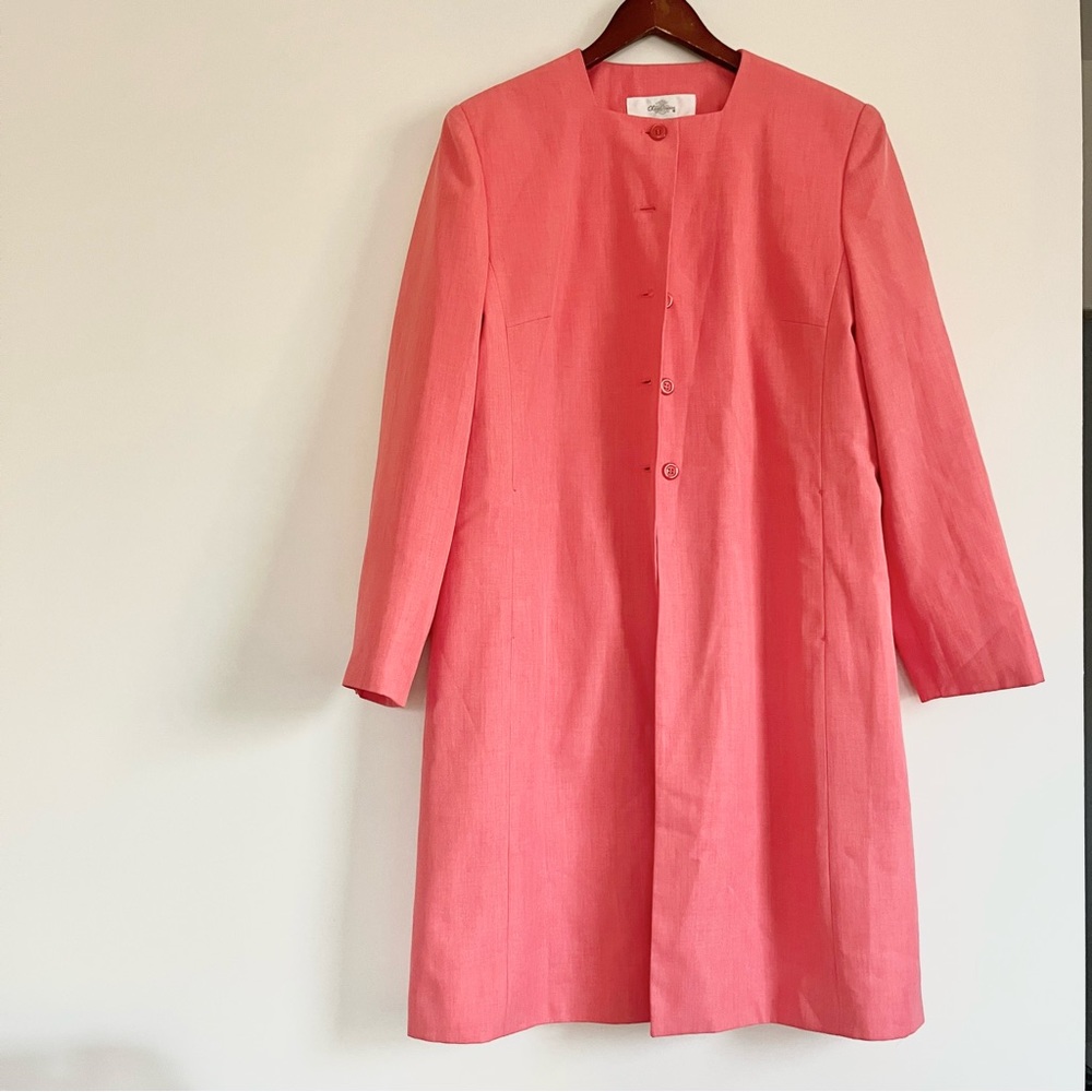 Oleg Cassini Coral Pink Long Tailored Coat Jacket